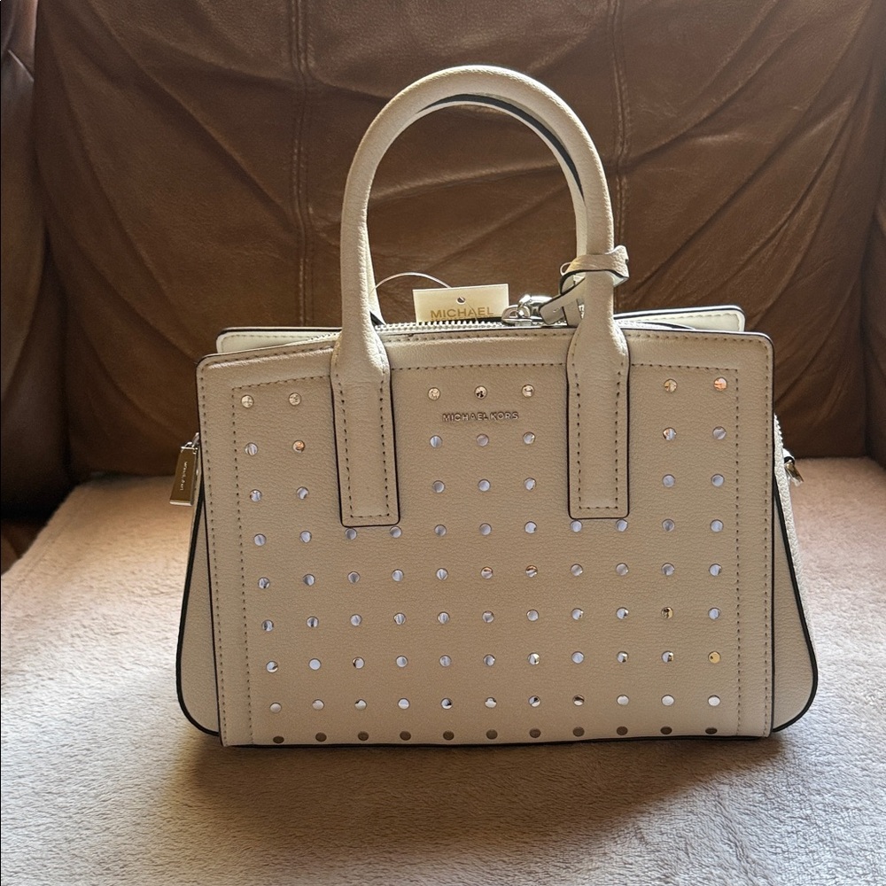 Michael Kors Beige Studded Satchel